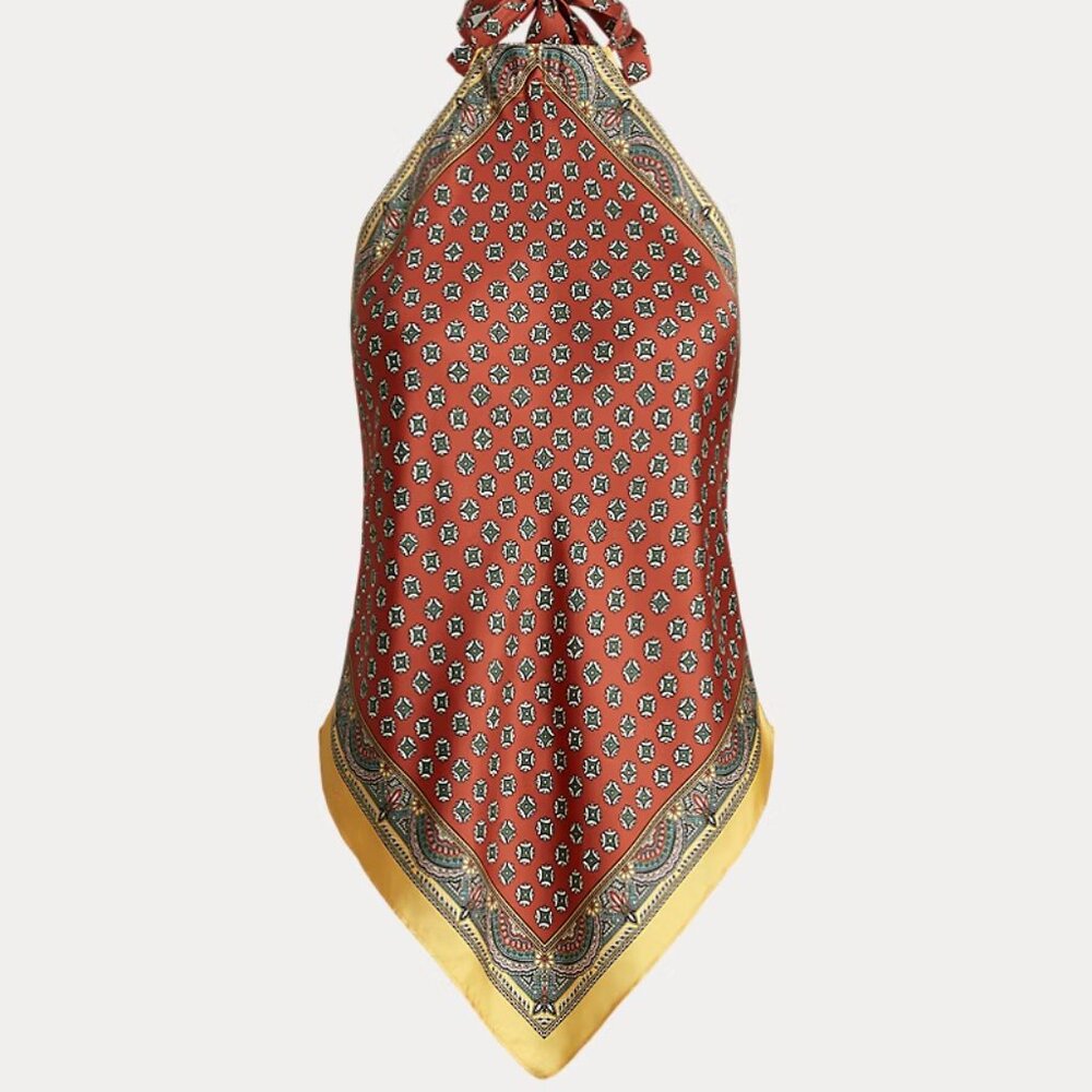 POLO RALPH LAUREN Scarf-print Silk Halter-neck Blouse